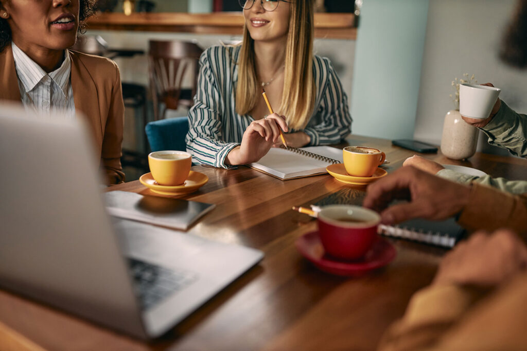 Working women talking together